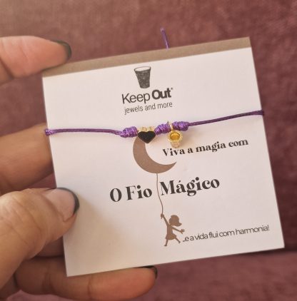Pulseira Fio Mágico Dedal com Pendente: Roxo com Coração