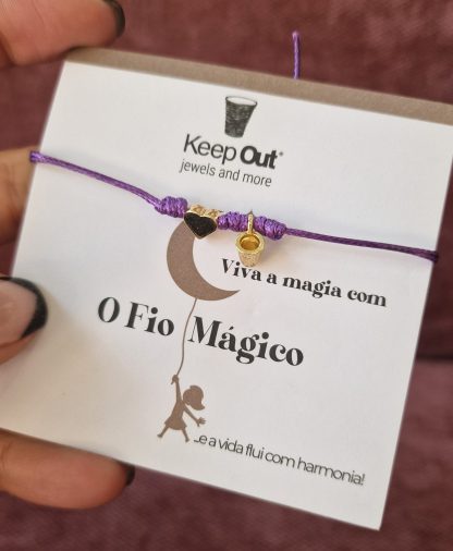Pulseira Fio Mágico Dedal com Pendente: Roxo com Coração