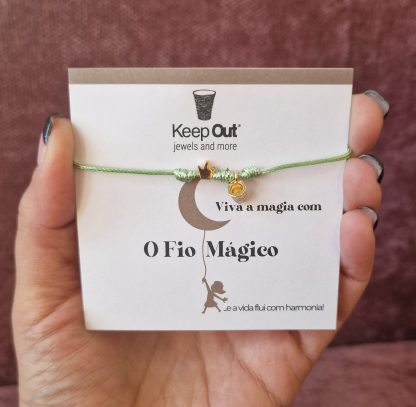 Pulseira Fio Mágico Dedal com Pendente: Verde Água com Coroa