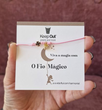 Pulseira Fio Mágico Dedal com Pendente: Rosa com Trevo