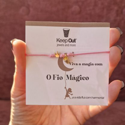 Pulseira Fio Mágico Dedal com Pendente: Rosa com Coroa