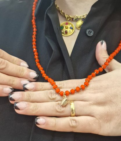 Colar Fio Petra com Dedal: Laranja Forte