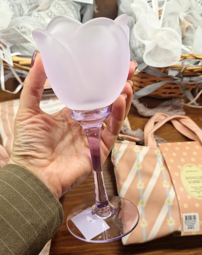 Castiçal em Vidro Acetinado Tulipa Lilás