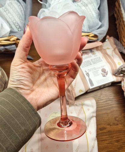 Castiçal em Vidro Acetinado Tulipa Rosa (normal)