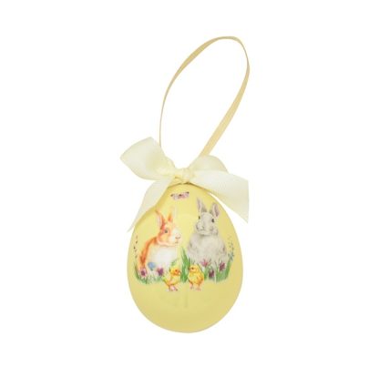Ovo em Cerâmica Happy Easter Coelhos amarelo: Easylife
