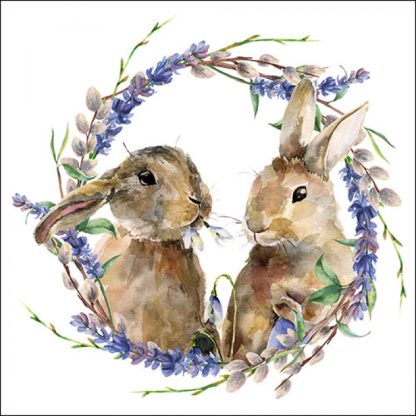 Guardanapo papel 33X33 (20 unidades): Coelhos com Lavandas
