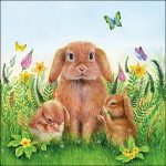 Guardanapo papel 33X33 (20 unidades): Família de Coelhos
