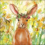 Guardanapo papel 33X33: Coelho em Jardim com Margaridas