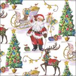 Guardanapo papel 33X33 (20 unidades): Desenho Vintage Pai Natal