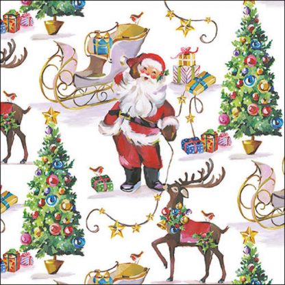 Guardanapo papel 33X33 (20 unidades): Desenho Vintage Pai Natal
