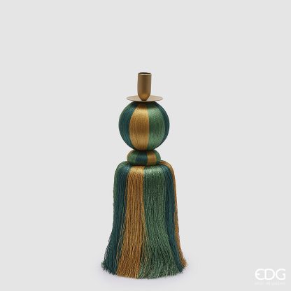 Castiçal para vela alta Tassel Verde e Dourado 35cm