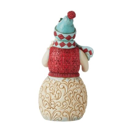 Boneco de Neve 19cm com Ramo Poinsettias Brancas
