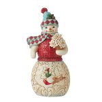 Boneco de Neve 19cm com Ramo Poinsettias Brancas
