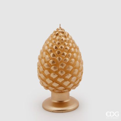 Vela decorativa Pinha Dourada com Base: 20X11cm