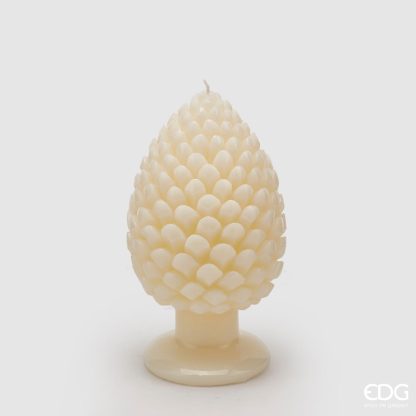 Vela decorativa Pinha Marfim com Base: 20X11cm