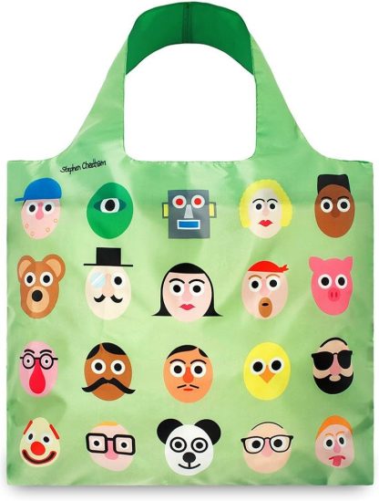 Saco reutilizável LOQI: Caras em fundo Verde