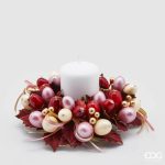 Centro de mesa Coroa com Bagas de Natal Vermelho e Rosa 20cm