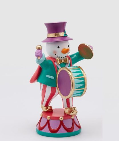 Boneco de Neve Circo a tocar Tambor Lilás e Rosa: 26cm