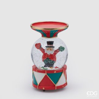 Globo de Neve Musical Pai Natal Corações no Circo: Vermelho e Verde