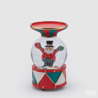 Globo de Neve Musical Pai Natal Corações no Circo: Vermelho e Verde