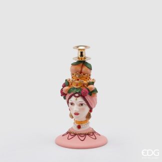Castiçal grande 31cm Senhora Siciliana Rosa