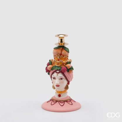 Castiçal grande 31cm Senhora Siciliana Rosa