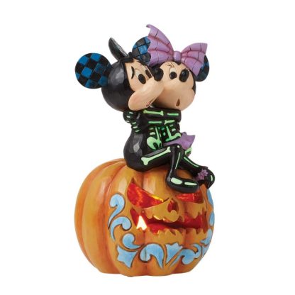 Mickey e Minnie Esqueletos abraçados na Abóbora: luz led
