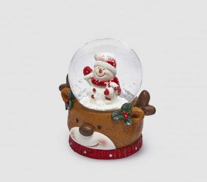 Globo de neve base Rena 7.5cm: boneco de neve branco e vermelho