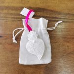 Coração grande Branco fita Rosa Saco Linho: Jasmim