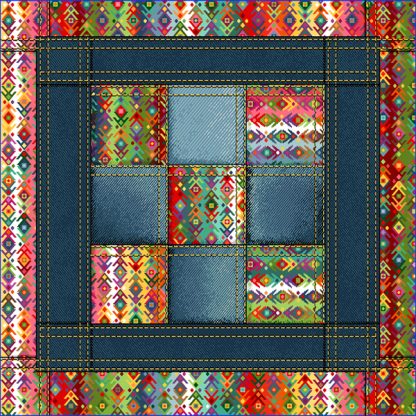 Capa almofada 45X45cm Natural: imitação ganga Patchwork