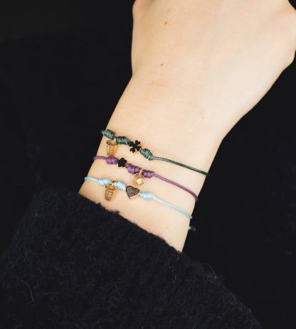 Pulseira Fio Mágico Dedal com Pendente: Rosa com Coroa