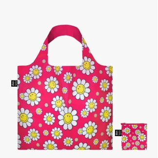 Saco reutilizável LOQI: Flores Smiley em cor Framboesa