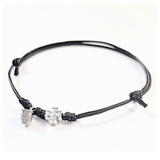 Pulseira ajustável Dedal + Trevo: Preta