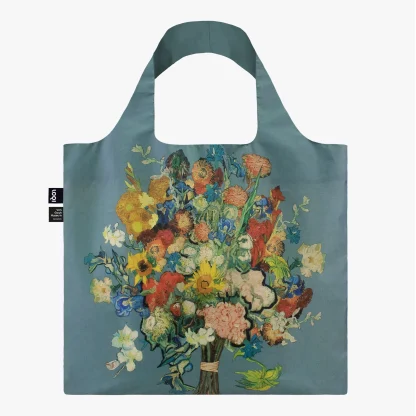 Saco reutilizável LOQI: "50th Anniversary Bouquet" fundo Azul, de Vincent van Gogh