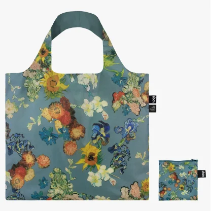Saco reutilizável LOQI: "50th Anniversary Bouquet" fundo Azul, de Vincent van Gogh