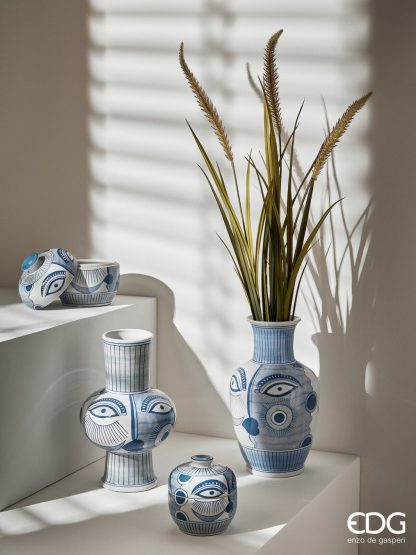 Vaso Rosto Face Azul e Branca 38cm
