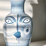 Vaso Rosto Face Azul e Branca 38cm