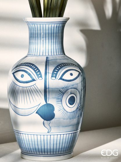 Vaso Rosto Face Azul e Branca 38cm