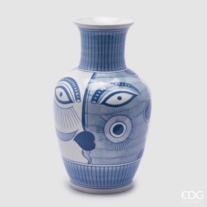 Vaso Rosto Face Azul e Branca 38cm
