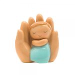 Anjo da guarda Protector: bebé na mão de azul
