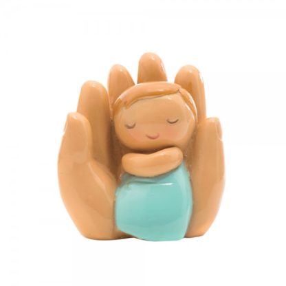 Anjo da guarda Protector: bebé na mão de azul