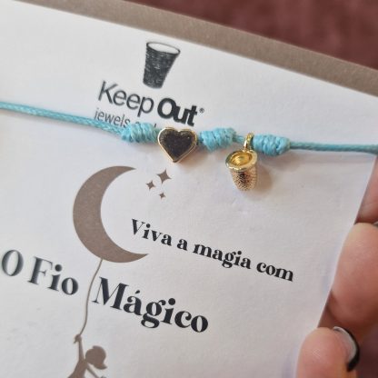 Pulseira Fio Mágico Dedal com Pendente: Azul Claro com Coração