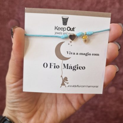 Pulseira Fio Mágico Dedal com Pendente: Azul Claro com Coração