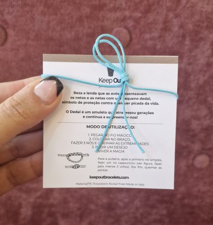 Pulseira Fio Mágico Dedal com Pendente: Azul Claro com Coração