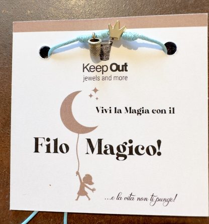 Pulseira Fio Mágico Dedal com Pendente: Azul Claro com Coroa