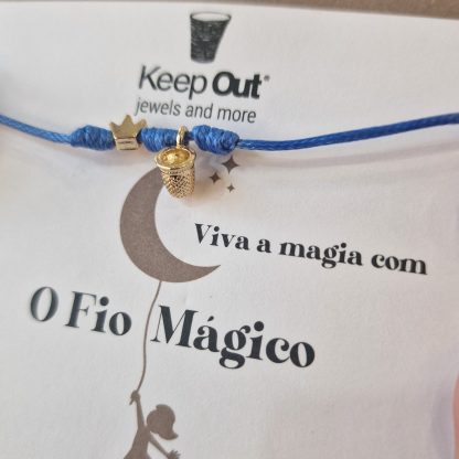 Pulseira Fio Mágico Dedal com Pendente: Azul com Coroa