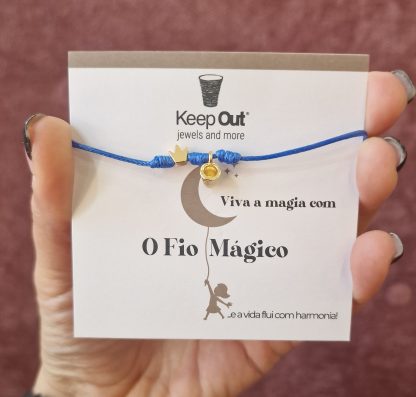 Pulseira Fio Mágico Dedal com Pendente: Azul com Coroa