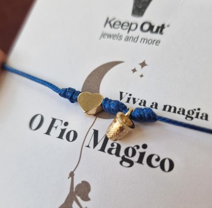 Pulseira Fio Mágico Dedal com Pendente: Azul Marinho com Coração