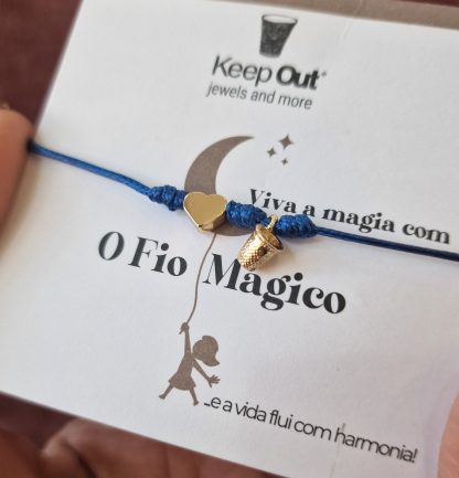 Pulseira Fio Mágico Dedal com Pendente: Azul Marinho com Coração