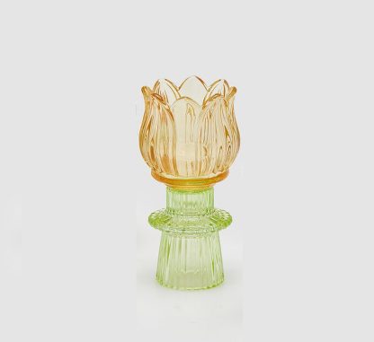 Castiçal em Vidro Tulipa Baixinho: Amarelo